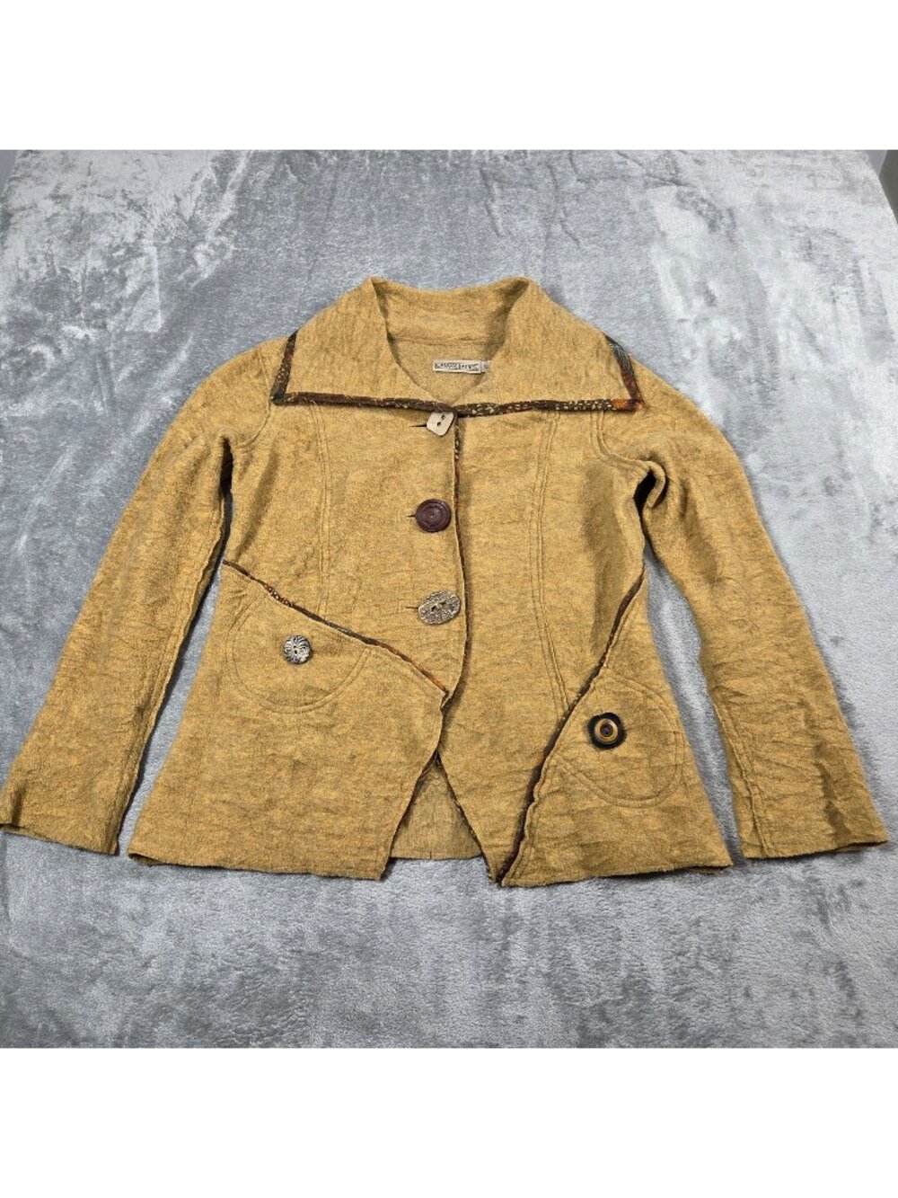 Canvasbacks Blazer Womens XS Golden Beige Art to Wear Lagenlook Casual Jacket